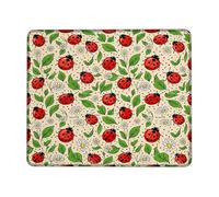 Ladybug Small Mouse Pad, Spring Nature Leaf Chrysanthemum Spring Red Square Rubber Washable Portable Cloth Mousepad Desk Decor for Office Home Dorm Laptop Square 8x10 Inch