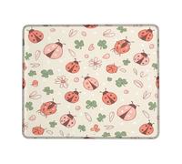 Ladybug Small Mouse Pad, Spring Playful Flower Shamrock Spring Red Square Rubber Washable Stitched Edge Cloth Mousepad Desk Decor for Office Home Dorm Laptop Square 8x10 Inch