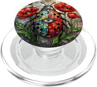 Ladybug stained glass vibrant poppy flower insect art seeing PopSockets PopGrip for MagSafe