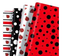Ladybug Wrapping Paper- 12 Sheets LadyBug Gift Wrapping Paper 4 Design Cute Insect Red Black Pattern Papers Insect Craft Paper for Birthday, Baby Shower, Wedding, DIY Crafts, Holiday, 20'' x 27''