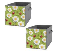 Ladybugs And Daisy Flowers Cube Storage Bin Foldable Oxford Cloth Open Storage Basket with Handles for Closet Shelf