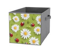Ladybugs And Daisy Flowers Cube Storage Bin Foldable Oxford Cloth Open Storage Basket with Handles for Closet Shelf