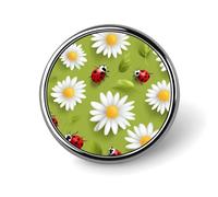 Ladybugs And Daisy Flowers Novelty Brooches & Pins Round Personalised Metal Lapel Badge With Butterfly Clutch Clasp