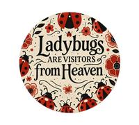 Ladybugs Are Visitors From Heaven Floral Round Decor Sign Vintage Aluminium Metal Sign, Retro Wall Decor for Home, Bar, Garage & Farmhouse 20x20cm