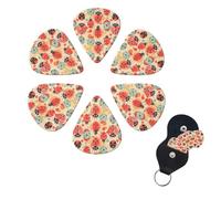 Ladybugs Cartoon Pattern Guitar Picks 6 Pack, 0.46mm Thickness Celluloid Bass Pick with Leather Guitar Pick Holder Keychain Abstract Art Pics Plectrum for Acoustic Electric Guitar, Ukulele, Bass