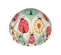 Ladybugs Cartoon Pattern Print Shower Cap Reusable Bath Cap Double Layer Bath Hair Caps, Keeps Hair Dry, Fits All Head