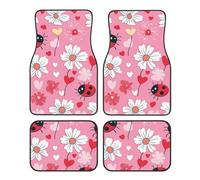 Ladybugs Daisy Car Mats 4 Pieces Flower Bird Universal Floor Car Mats Non-Slip Vehicle Carpet for SUV Van Truck Sedan