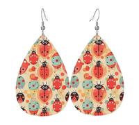 ladybugs earring cartoon pattern women earings leather teardrop double sided earrings dangle earrings lightweight women ear accessories fashion jewelry gift