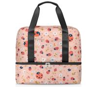 Ladybugs Flowers Sports Duffle Bag for Women Men Kirls Boys Girls 21 L Weekend Overnight Bags Wet Seperated Tote Bag for Travel Gym Yoga