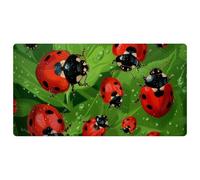 Ladybugs Green Leaves Pattern Non-Slip Bath & Kitchen Mat, Oil & Water Absorbent, Quick Dry