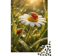 Ladybugs on A Daisy in Morning Dew 1000-Piece Jigsaw Puzzle for Adults, 52x38cm/1000pcs, Low-dust White Cardboard Pieces; Screen-free Family Time at Home