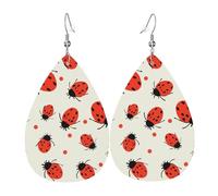 Ladybugs Pattern Infinite Speckled Leather Earrings for Women Teardrop Earrings Lightweight Dangle Drop Earrings Cute Jewelry Gift