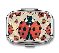 Ladybugs Pattern Infinite Speckled Pill Box - 2 Compartment Travel Pill Organizer with Small Mirror, Portable Pillcase for Pocket & Purse, Cute Square Medicine Case, Weekly Medicine Container
