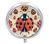 Ladybugs Pattern Infinite Speckled Pill Box - 3 Compartment Travel Pill Organizer with Small Mirror, Portable Pillcase for Pocket & Purse, Cute Round Medicine Case, Weekly Medicine Container