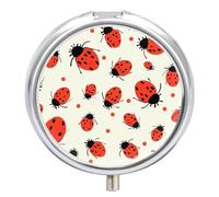 Ladybugs Pattern Infinite Speckled Pill Box, Travel Medicine Pill Case with Mirror, 3 Compartment Portable Round Pill Organizer, Weekly Medicine Pill Container Holder for Pocket Or Purse Daily Meds