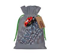 Ladybugs Pattern Infinite Speckled print Large Christmas bag, reusable drawstring linen packet, Birthday Parties Supplies