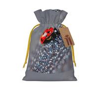 Ladybugs Pattern Infinite Speckled print Large Christmas bag, reusable drawstring linen packet, Birthday Parties Supplies