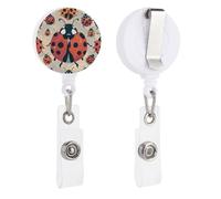 Ladybugs Pattern Infinite Speckled Retractable Badge Reel - Personalized ID Name Badge Holder with Lanyard Cute Badges Reel Holder Round Nurse Doctor Name Tag Badges Clip for Work