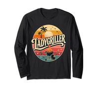 LadyGriller Retro Tropical Sunset Palm Tree BBQ Grill Design Long Sleeve T-Shirt