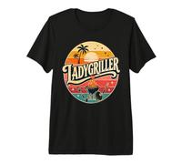 LadyGriller Retro Tropical Sunset Palm Tree BBQ Grill Design Premium T-Shirt