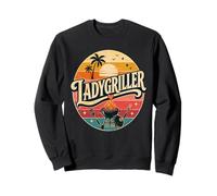 LadyGriller Retro Tropical Sunset Palm Tree BBQ Grill Design Sweatshirt
