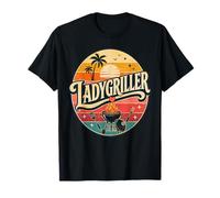 LadyGriller Retro Tropical Sunset Palm Tree BBQ Grill Design T-Shirt