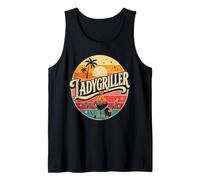 LadyGriller Retro Tropical Sunset Palm Tree BBQ Grill Design Tank Top