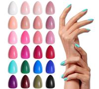 LADYING 24 Color (576 PCS) Glossy Almond Soft Gel Press on Nails Kit,Full Cover Oval False Nails Short with Nail File,Gel Stick on Nails for Women and Teens,Nail Art French for Medium Fake Nail