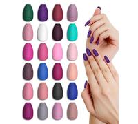 LADYING 24 Packs (576 PCS) Matte Coffin Press on Nails Kit Medium,Coloured Ballerina False Nails with Nail File,Reusable Stick on Nails for Women,Nail Art French for Fake Nail