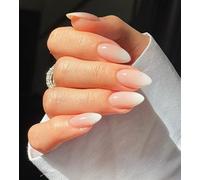 LADYING Pack of 24 Gradient Oval Nails for Sticking, Short, White Gel Press On Nails Motif, Plain Almond Artificial Nails, Fake Nails, Short, Soft Gel Fingernails, Artificial Nails for Women
