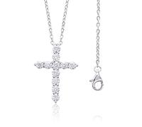 Ladylike 18K Gold Plated Sterling Silver Moissanite Cross Pendant Necklace for Women, with 11 Pieces of 3mm VVS1, D moissanites,Small and Exquisite Necklace,16+2”inches Necklace Chain