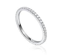 Ladylike Moissanite Wedding Band Full Eternity Rings for Women Sterling Silver 18K White Gold Plated Stackable Lab Created Diamond Engagement Anniversary Band Size 4-11