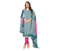 Ladyline 100% Cotton Batik Printed Salwar Kameez - Ethnic Kurta with Pants Set | Mal Cotton Dupatta | Traditional Indian Pakistani Dress (CPSK KLND) (50/ Pine)