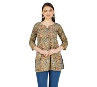 Ladyline Casual Cotton Block Printed Hand Crafted Tunic Top Blouse for Womens Short Kurti Ethnic Print (CPK DTSC280) (42/Henna)