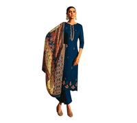 ladyline Formal Cotton Cutwork Embroidered Saroski Salwar Kameez Suit Indian Pakistani Dress, Blue (Bg), 34