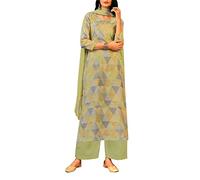 Ladyline Lawn Cotton Printed Mirror Work Salwar Kameez Suit Palazzo Pants (M/Lyril Green/40)
