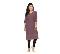 Ladyline Rayon Chikankari Tunic Kurta Kurti Top Womens Schiffli Sequins Cutwork Embroidered (Onion CW, Size 40)