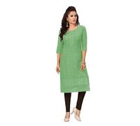 Ladyline Rayon Chikankari Tunic Kurta Kurti Top Womens Schiffli Sequins Cutwork Embroidered (Sage-Green CW, Size 40)
