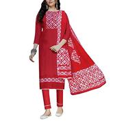 Ladyline Rayon Silk Ethnic Batik Printed Salwar Kameez Suit Sequins Embroidered (XS/Red/36)