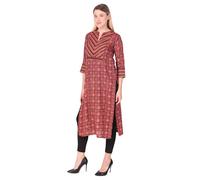 Ladyline Traditional Block Printed Kurti Tunic for womens Ethnic Mirror Kantha Sequins Hand Work (CPEK HTB980) (44/ Brick)
