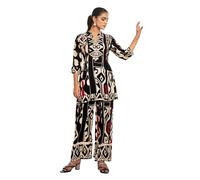 Ladyline Women’s Printed Rayon Kurti Palazzo Co-ord Set | 2-Piece Tunic Top Kurta - Hand work & Sequins + Wide Palazzo Pants