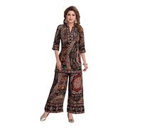 Ladyline Women’s Printed Rayon Kurti Palazzo Co-ord Set | 2-Piece Tunic Top with Hand work & Sequins + Extra Wide Palazzo Pants | Ethnic Indian Wear for Party wear (RPEKP TWMER) (40/ Black)