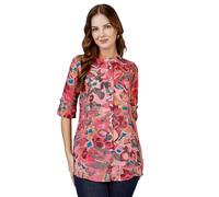 Ladyline Women’s Rayon Tunic Shirt with Abstract Print | Henley Neck Top with Decorative Buttons & 3/4 Roll-Up Sleeves | Casual Daily wear Blouse (RPK SRSH) (46/ Peach-Pink)