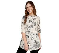 Ladyline Women’s Rayon Tunic Shirt with Abstract Print | Henley Neck Top with Decorative Buttons & 3/4 Roll-Up Sleeves | Casual Daily wear Blouse (RPK SRSH) (42/ Ivory)