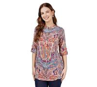 Ladyline Women’s Rayon Tunic Shirt with Abstract Print | Henley Neck Top with Decorative Buttons & 3/4 Roll-Up Sleeves | Casual Daily wear Blouse (RPK SRSH) (38/ Multicolour)