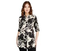 Ladyline Women’s Rayon Tunic Shirt with Abstract Print | Henley Neck Top with Decorative Buttons & 3/4 Roll-Up Sleeves | Casual Daily wear Blouse (RPK SRSH) (38/ Black-White)