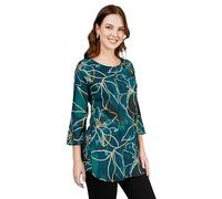 Ladyline Women’s Rayon Tunic Top with Foil Print | Round Neck Shirt Blouse with Button Detail & Curved Hem | Casual 3/4 Sleeve Top for Daily Wear (RPK SRBT) (40/ Green)