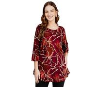 Ladyline Women’s Rayon Tunic Top with Foil Print | Round Neck Shirt Blouse with Button Detail & Curved Hem | Casual 3/4 Sleeve Top for Daily Wear (RPK SRBT) (42/ Maroon)