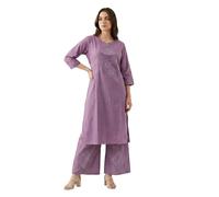 Ladyline Womens 2 Piece Kurta Pants Co-Ord Set | Flex Cotton Kurta with Ethnic Mirror Work & Palazzo Pants | Evening & Festive Wear (CEKP ANJY) (44/ Lovander)