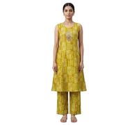 Ladyline Womens 2-Piece Silk Blend Digital Printed Kurta Palazzo Pants Co-ord Set with Mirror Work | Sleeveless Kurti with Back Tie-Up (SPEKP ANKYL) (38/ Lyril)
